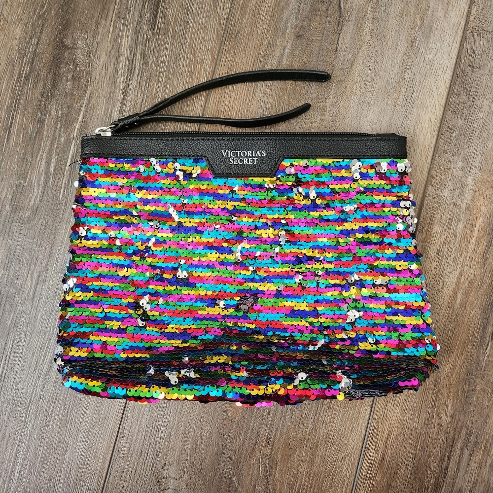 Victoria's Secret Rainbow Sequin Cosmetic Bag Coin Purse